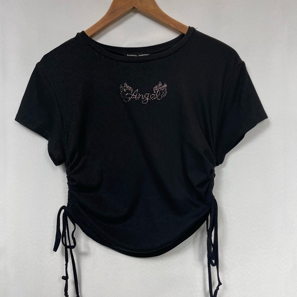 perfectly imperfect Tops - Perfectly Angel Top LG Black Rhinestone Y2K Bling Tee Angelcore Baby Black Glam
